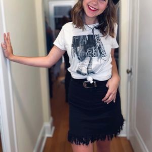 Black distressed denim skirt